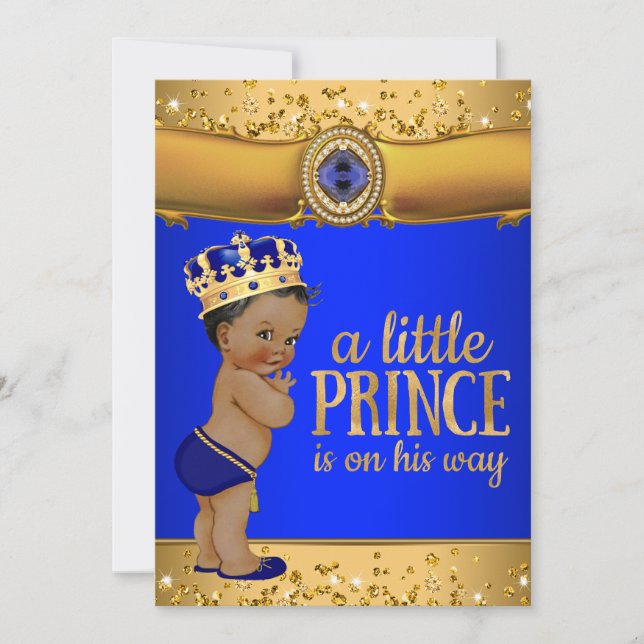 Royal Blue Gold Prince Baby Shower Invitation (Front)