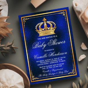 Royal Blue Gold Prince Baby Shower Invitation