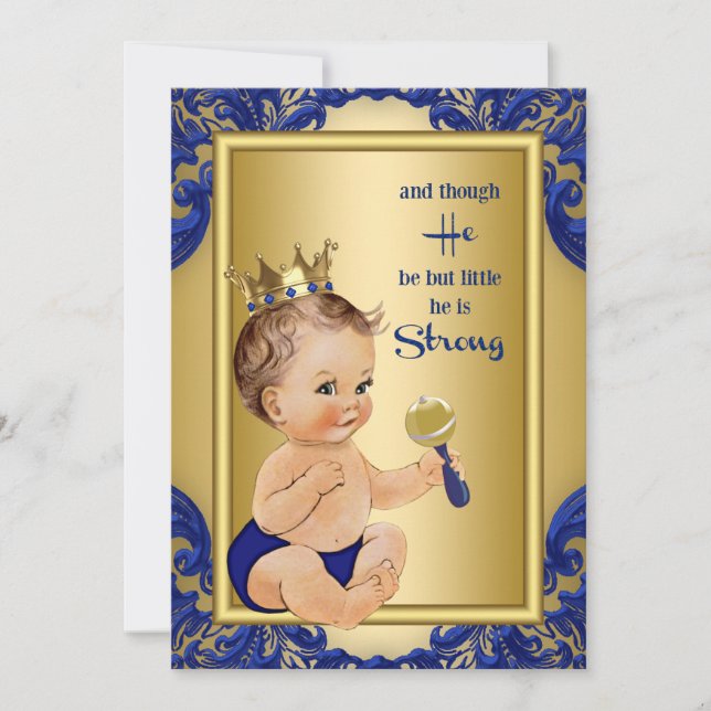 Royal Blue Gold Prince Baby Shower Invitation (Front)