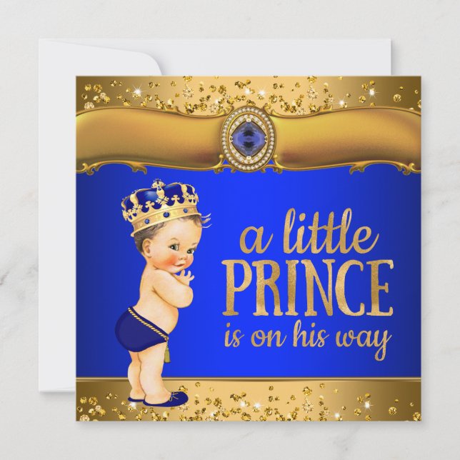 Royal Blue Gold Prince Baby Shower Invitations (Front)