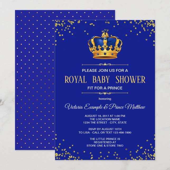 Royal Blue Gold Prince Baby Shower Invitations (Front/Back)