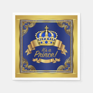 Royal Blue Gold Prince Baby Shower Napkin