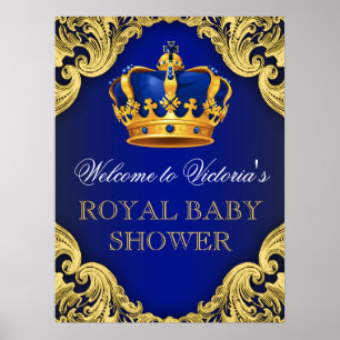 Royal Blue Gold Prince Baby Shower Sign