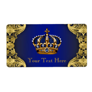 Royal Blue Gold Prince Baby Shower Water Bottle
