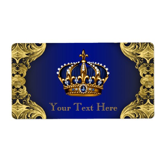 Royal Blue Gold Prince Baby Shower Water Bottle Shipping Label