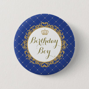 Royal Blue Gold Prince Birthday Boy Round Badge