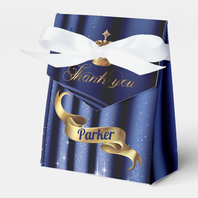 Royal Blue Gold Prince Birthday Favour Box (Front Side)