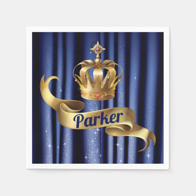 Royal Blue Gold Prince Birthday Napkin (Front)
