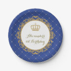 Royal Blue Gold Prince Birthday Party 7" Plate