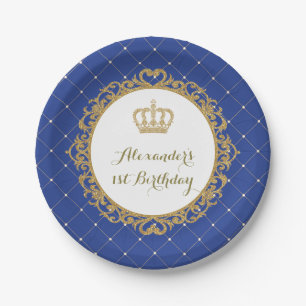 Royal Blue Gold Prince Birthday Party 7" Plate