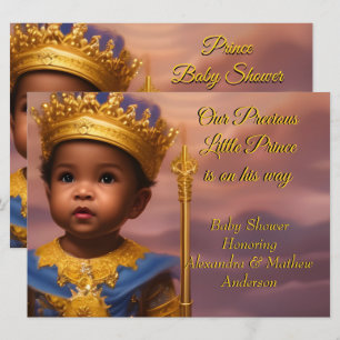 Royal Blue Gold Prince Boy Baby Shower Ethnic Invitation