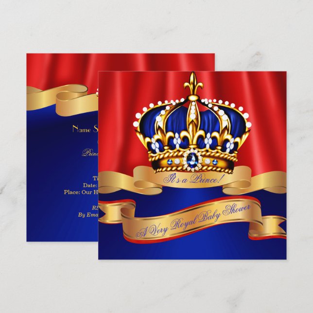 Royal Blue Gold Prince Boy Baby Shower Regal Red Invitation (Front/Back)