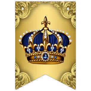 Royal Blue Gold Prince Crown Baby Shower Bunting