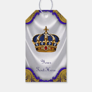Royal Blue Gold Prince Crown Gift Tags