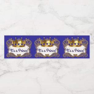 Royal Blue Gold Prince Crown Water Bottle Labels