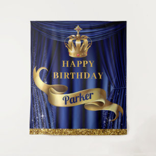 Royal Blue Gold Prince Happy Birthday Tapestry