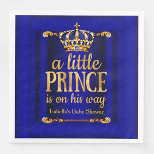 Royal Blue Gold Prince On His Way Baby Shower Napkin