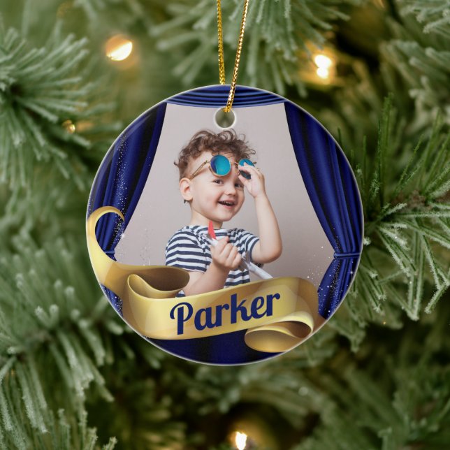 Royal Blue Gold Prince Photo Ceramic Tree Decoration (Tree)