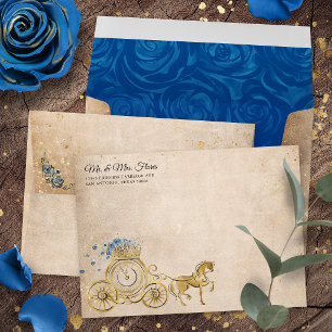 Royal Blue Gold Princess Carriage Return Address Envelope