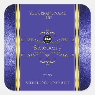 Royal Blue Gold Product Labels Glitter Border Logo