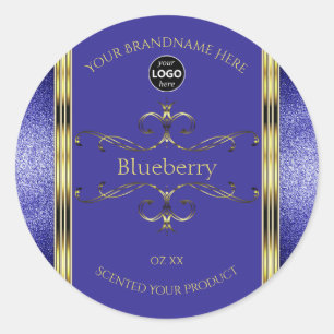 Royal Blue Gold Product Labels Glitter Border Logo