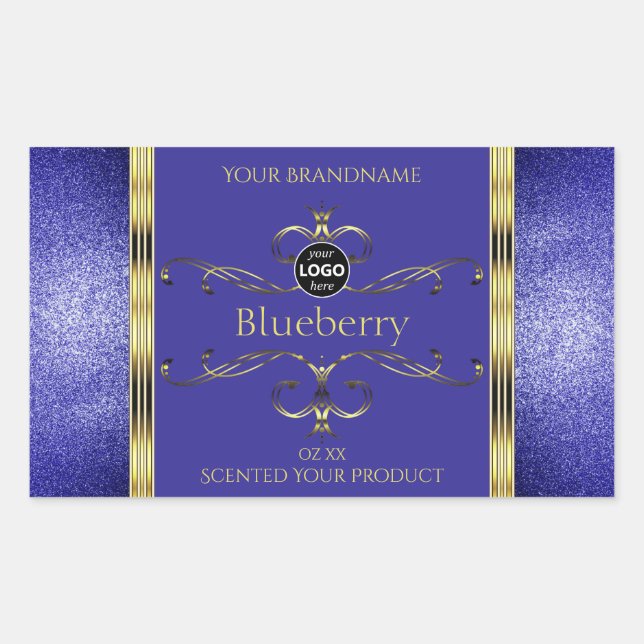 Royal Blue Gold Product Labels Glitter Border Logo (Front)