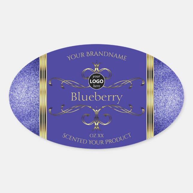 Royal Blue Gold Product Labels Glitter Border Logo (Front)