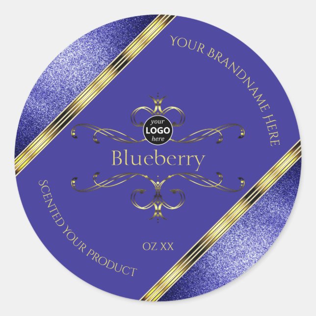Royal Blue Gold Product Labels Glitter Border Logo (Front)