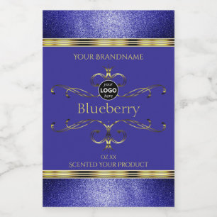 Royal Blue Gold Product Labels Glitter Border Logo