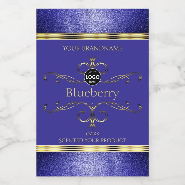 Royal Blue Gold Product Labels Glitter Border Logo (Single Label)