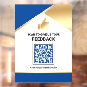 Royal Blue Gold QR Code Customer Feedback Review Window Cling