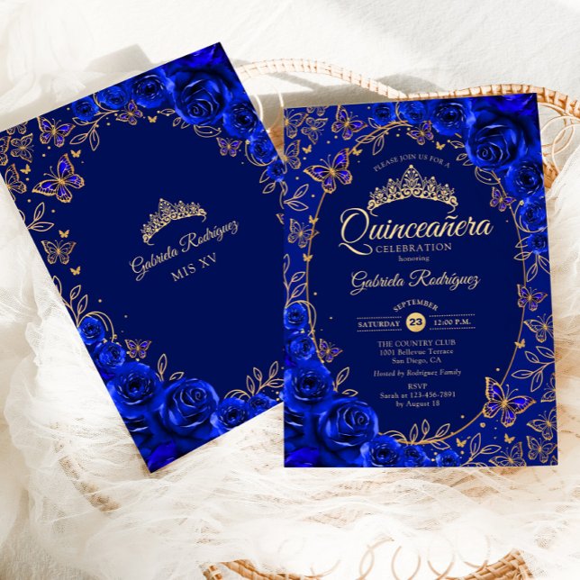 Royal Blue Gold Quinceanera Invitation (Creator Uploaded)