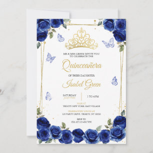 Royal Blue Gold Quinceañera Invitation