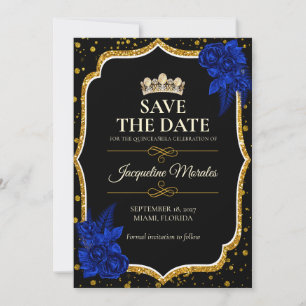Royal Blue Gold Quinceañera Save the Date Card