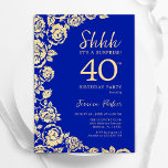 Royal Blue Gold Roses Surprise 40th Birthday Invitation<br><div class="desc">Royal Blue Gold Floral Surprise 40th Birthday Party Invitation. Elegant design featuring roses,  faux gold foil and typography script font. Trendy invite card perfect for a stylish female bday celebration. Can be customised to any age. Printed Zazzle invitations or instant download digital printable template.</div>