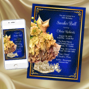 Royal Blue Gold Sneaker Ball  Invitation