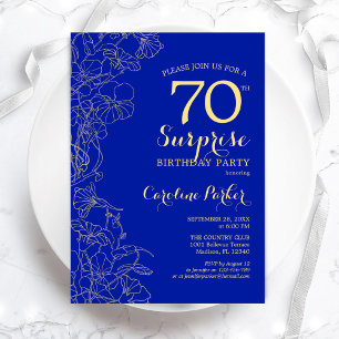 Royal Blue Gold Surprise 70th Birthday Party Invitation
