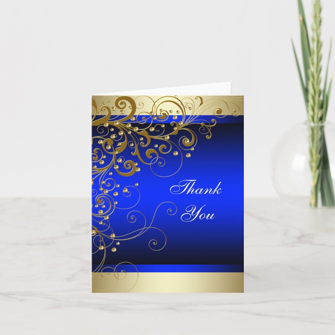 Royal Blue Gold Thank You Cards Zazzle