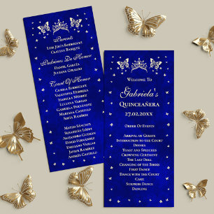 Royal Blue Gold Tiara Butterfly 15th Quinceañera Programme