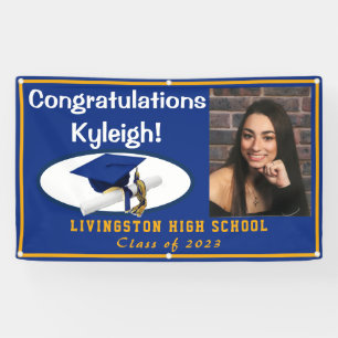 Royal Blue & Gold Vinyl Graduation Photo Banner