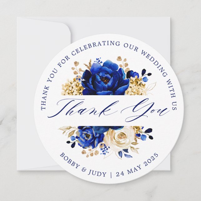 Royal Blue Gold Wedding charger plate insert card (Front)