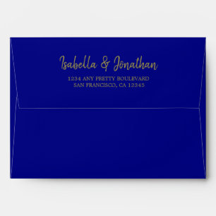 Royal blue gold wedding envelope