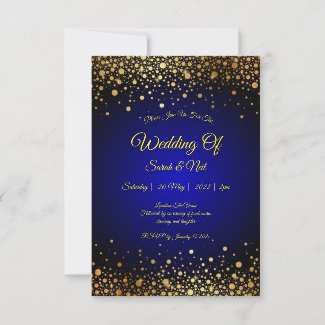 Royal Blue Gold Wedding Invitation popular (Front)