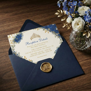 Royal Blue Golden Butterflies Quinceañera  Enclosure Card