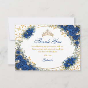 Royal Blue Golden Butterflies Quinceañera Thank You Card
