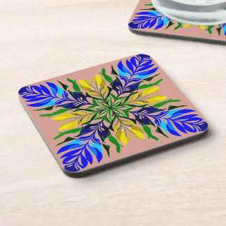 Royal Blue & Golden Floral Mandala Boho Botanical Coaster