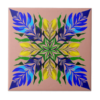 Royal Blue & Golden Floral MandalaBoho Botanical Tile