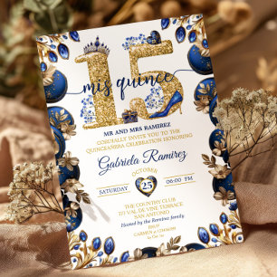 Royal Blue Golden Mis Quince 15 Quinceañera Invitation