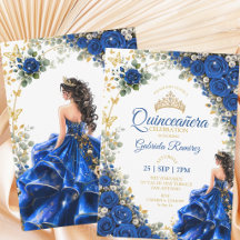 Royal Blue Golden Quinceañera  Butterflies 