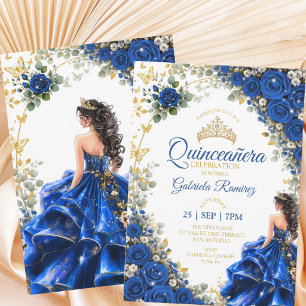 Royal Blue Golden Quinceañera Butterflies Invitation